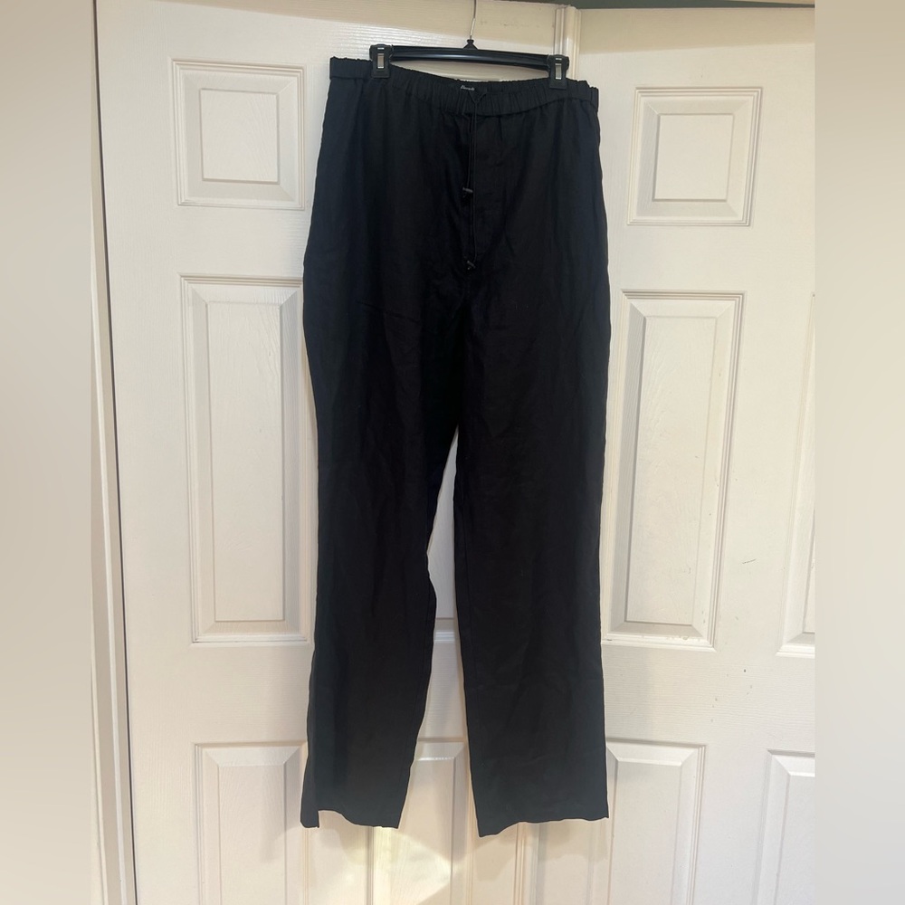 Elements by Arnold Zimberg 100% Linen Black Pull In Stretch Waist Pants Large